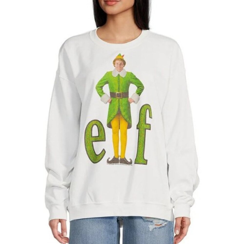 Junk Food Clothing White Elf‎ Graphic Crewneck Sweater SZ M - NWT
